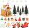 Christmas Miniature Figurines for Crafts, 25 PCS Christmas Miniature Ornaments Kit Snowman Christmas Fairy Resin Ornaments Pine Tree for Christmas Garden
